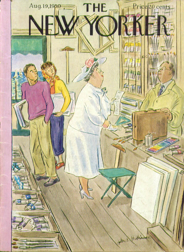 Image for New Yorker cover Helen Hokinson matronly summer paint shopping 8/19 1950