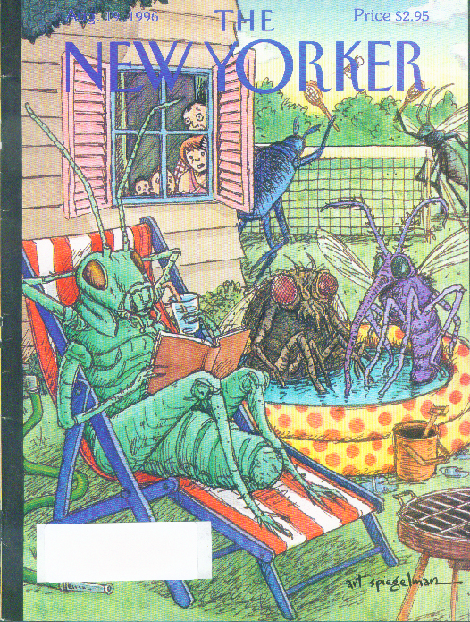 Image for New Yorker cover Spiegelman giant bugs having summer fun 8/19 1996