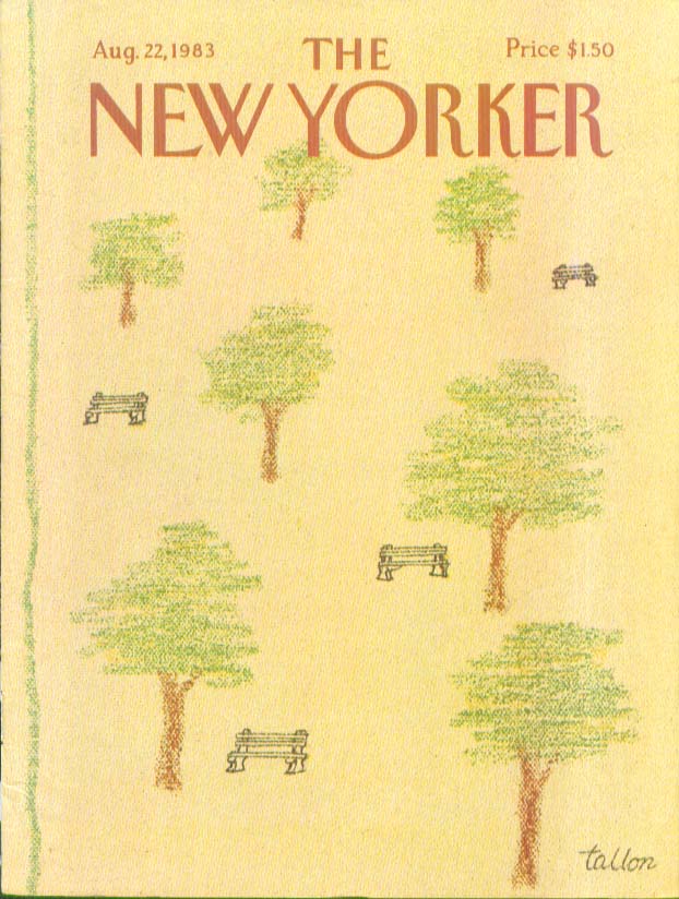 Image for New Yorker cover Tallon benches and trees 8/22 1983