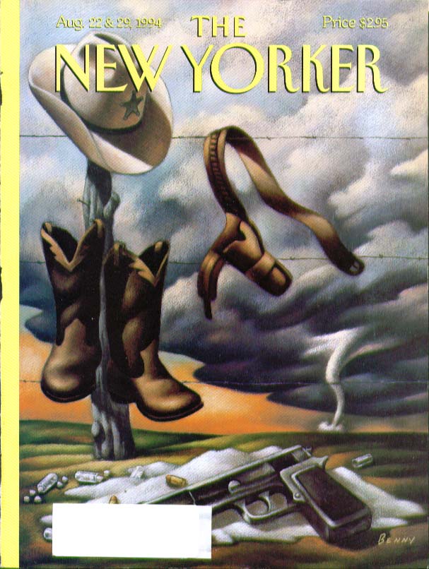 Image for New Yorker cover Benny automatic pistol sheriff cowboy boots holster 8/22 1994