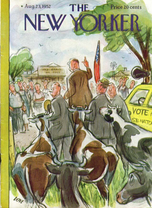 Image for New Yorker cover Leonard Dove cows join audience 8/23 1952