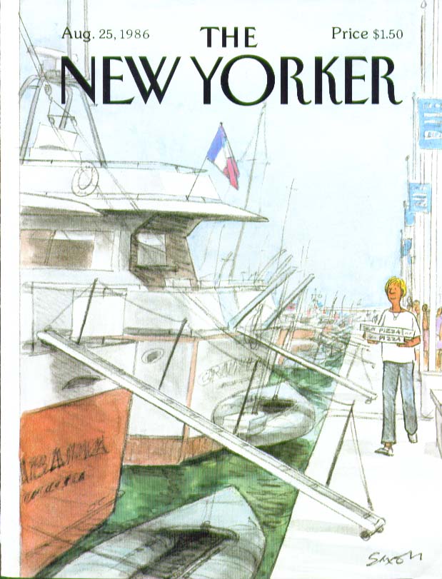 Image for New Yorker cover Saxon Pizza delivery to yacht club docks 8/25 1986