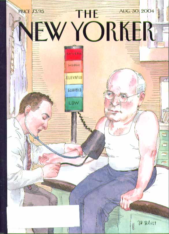 Image for New Yorker cover Barry Blitt Dick Cheney blood pressure rated severe 8/30 2004