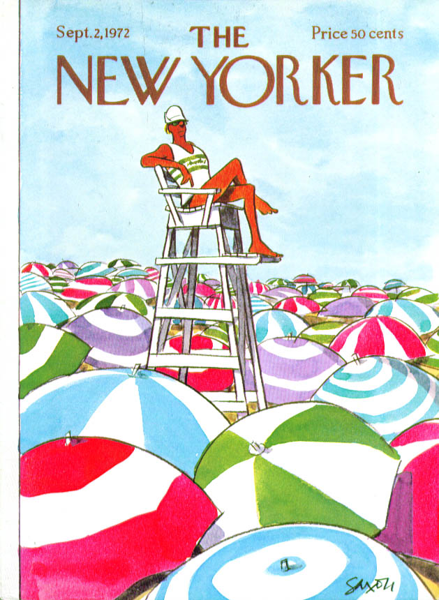 Image for New Yorker cover Saxon lifeguard & umbrellas 9/2 1972