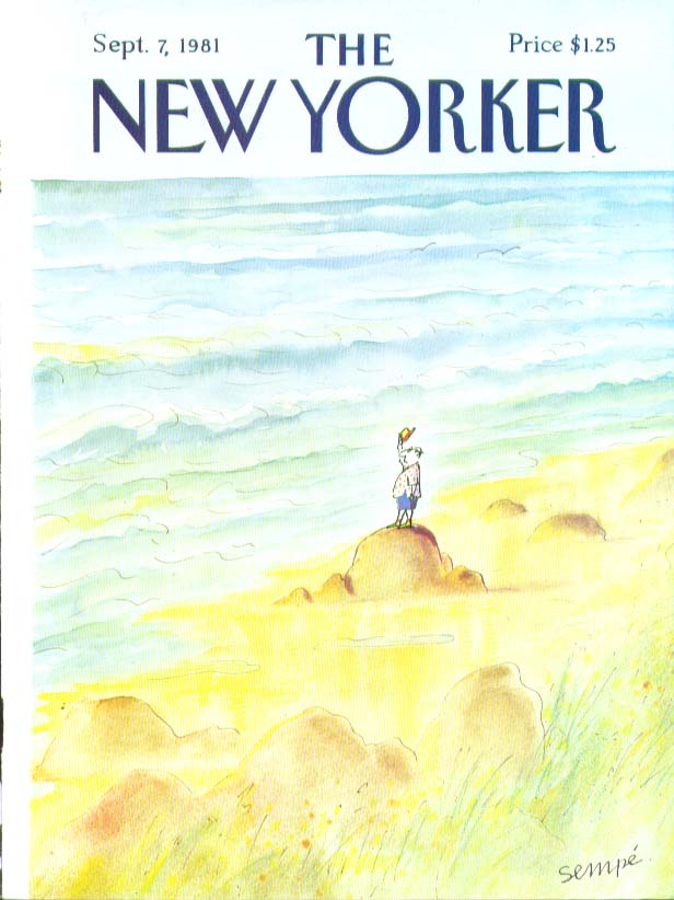 Image for New Yorker cover Sempe man tipping hat to sand 9/7 1981