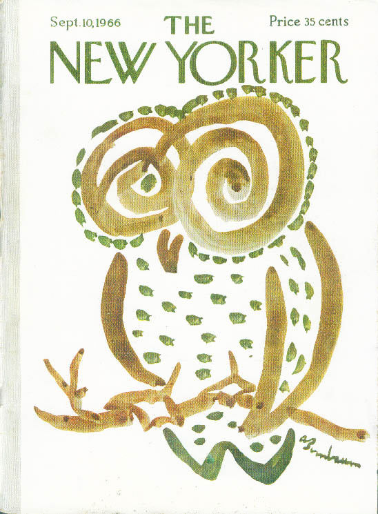Image for New Yorker cover Birnbaum brown & green owl 9/10 1966