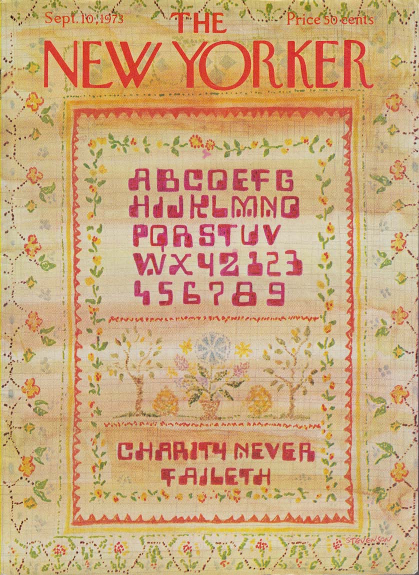 Image for New Yorker cover Stevenson oldtime sampler 9/10 1973