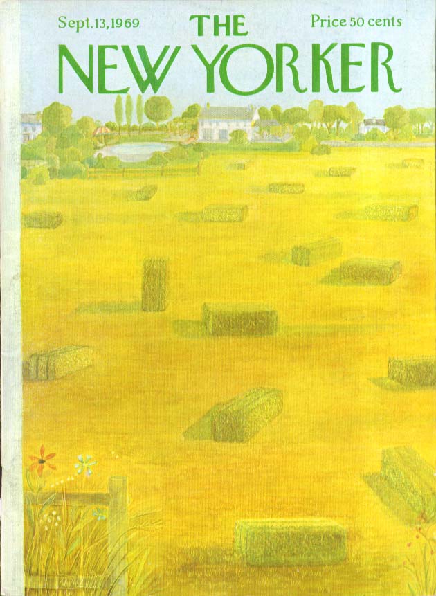 Image for New Yorker cover Karasz haybales in field 9/13 1969