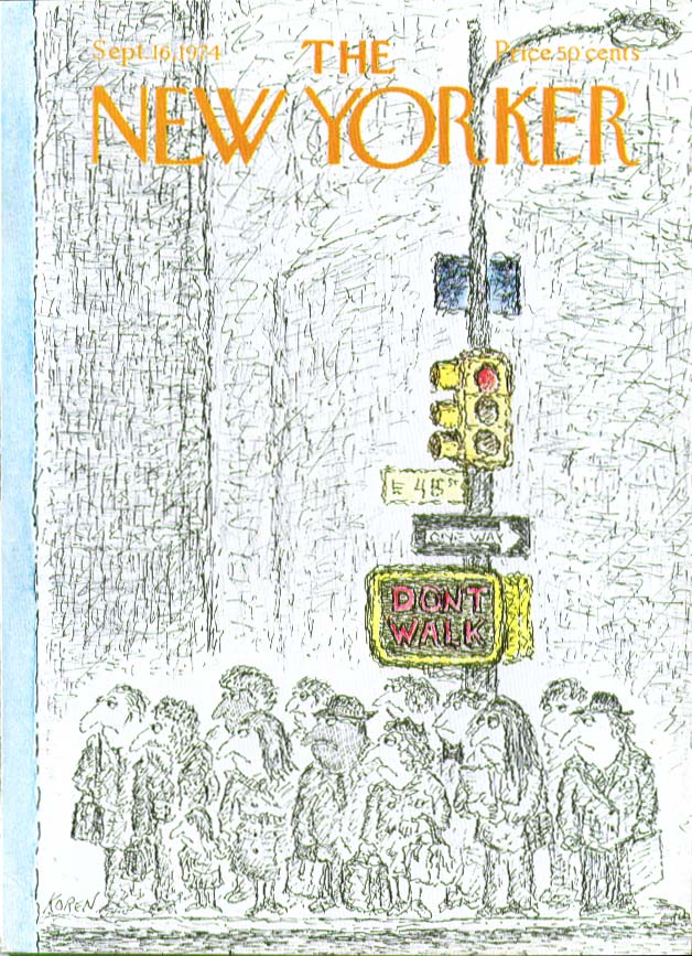 Image for New Yorker cover Koren frowning pedestrians 9/16 1974