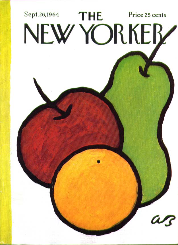 Image for New Yorker cover Birnbaum orange, apple, pear 9/26 1964