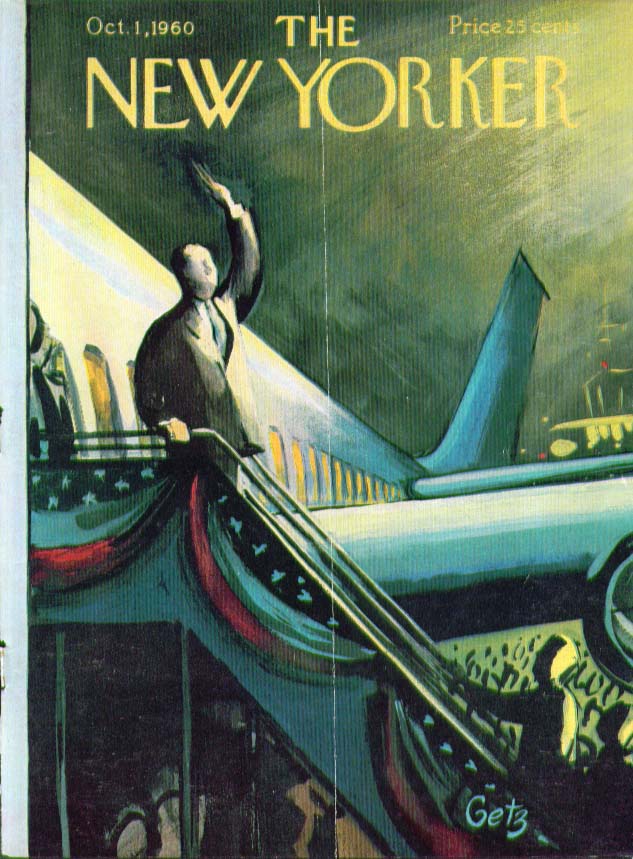 Image for New Yorker cover Getz politician waving plane 10/1 1960