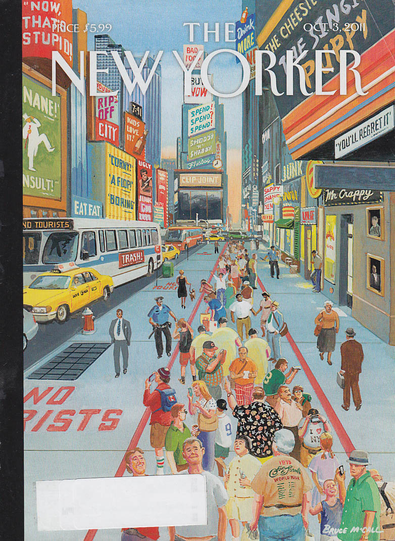 Image for New Yorker cover 10/3 2011 McCall: all signs discourage tourists in own lane