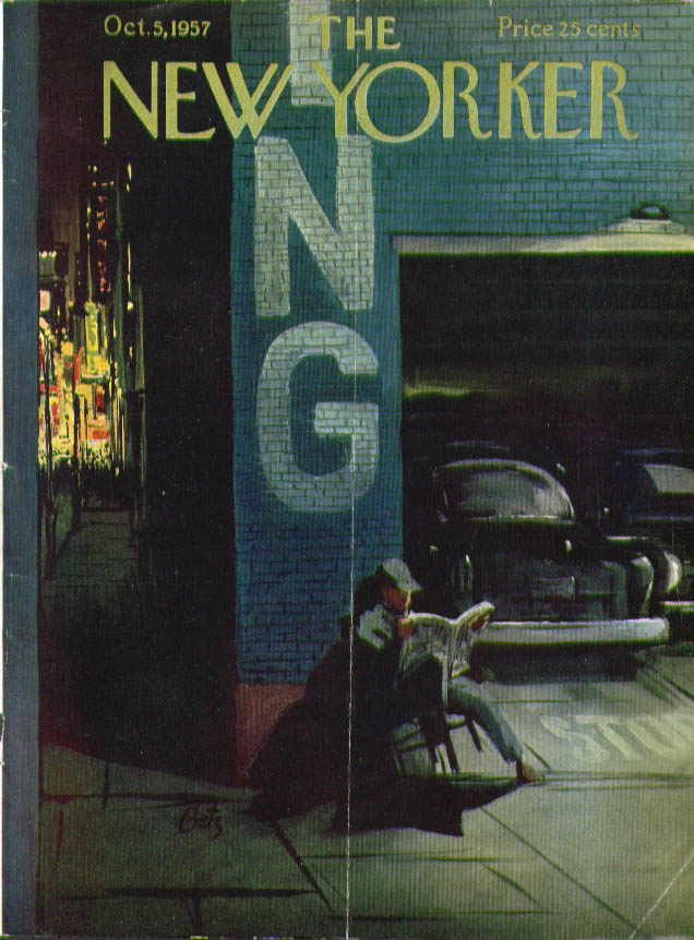 Image for New Yorker cover Getz parking garage at night 10/5 1957
