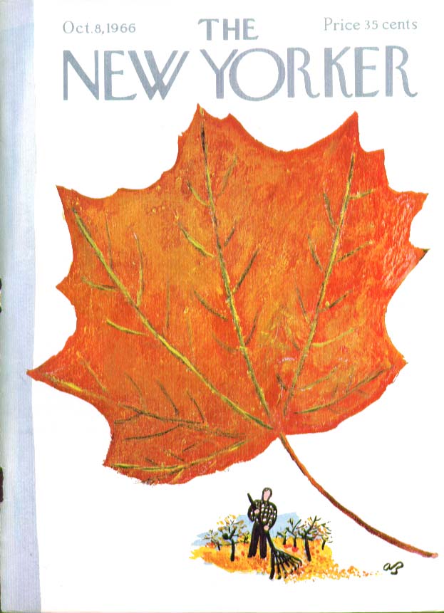 Image for New Yorker cover Birnbaum raking autumn leaf 10/8 1966