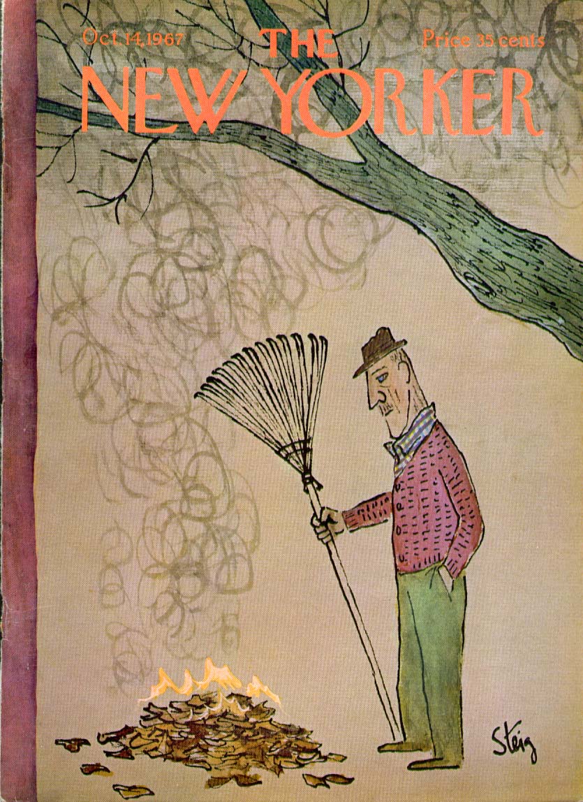 Image for New Yorker cover Steig man burning leaves 10/14 1967