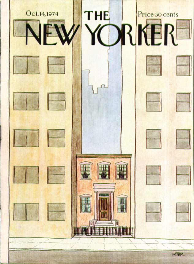 Image for New Yorker cover Weber short townhouse between skyscrapers 10/14 1974
