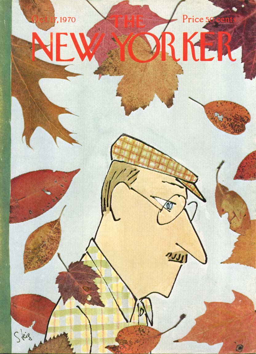 Image for New Yorker cover Steig man in autumn leaves 10/17 1970
