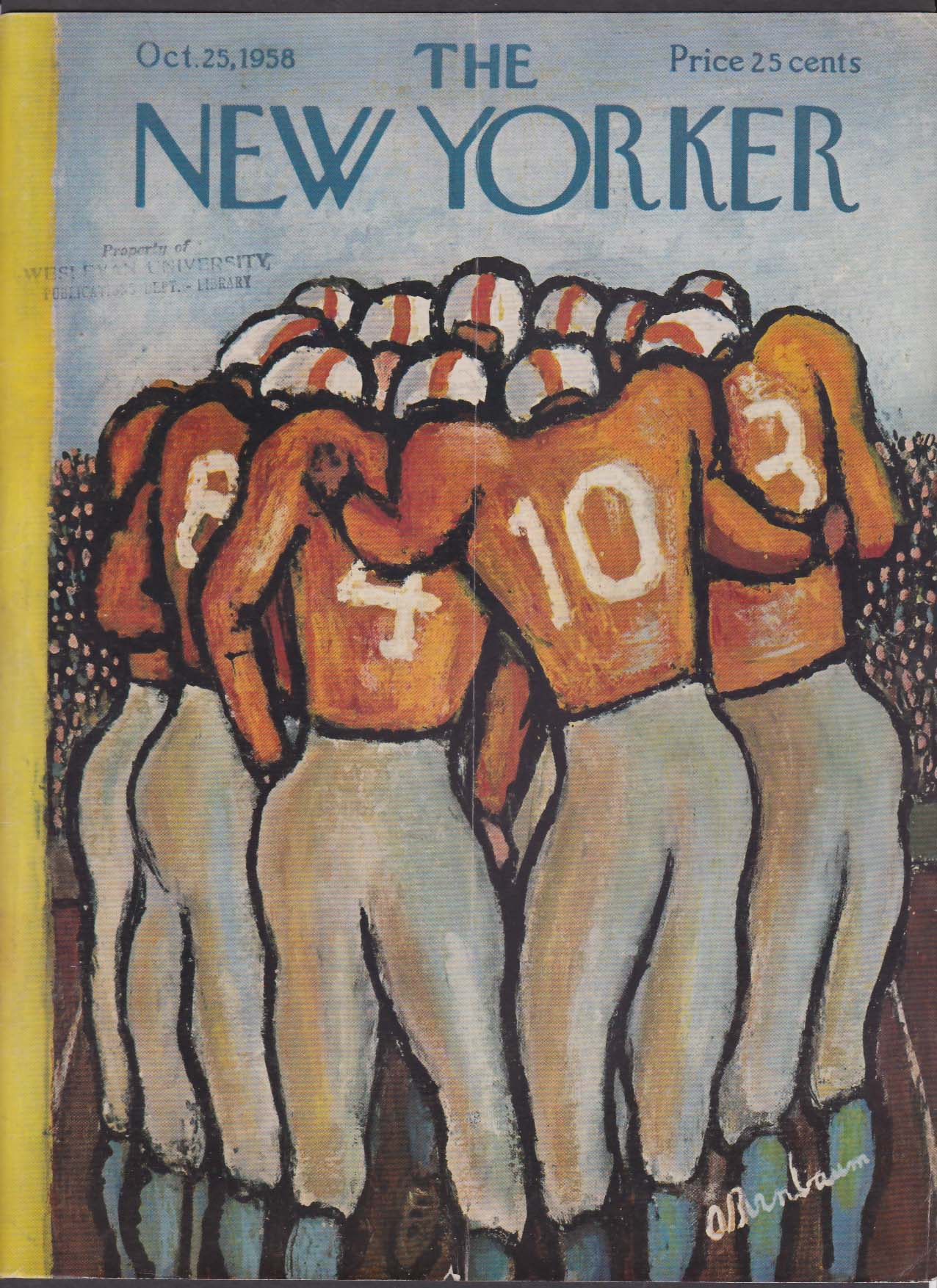 Image for New Yorker cover Birnbaum football huddle 10/25 1958