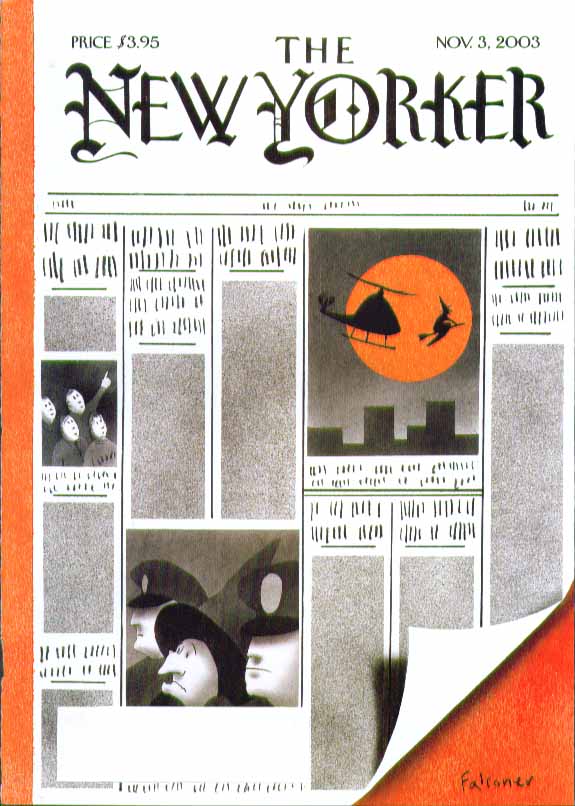 Image for New Yorker cover Falconer tabloid Halloween reports witches arrested 11/3 2003