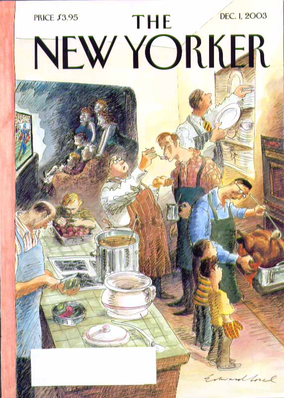 Image for New Yorker cover Edward Sorel fathers & sons make Thanksgiving Dinner 12/1 2003
