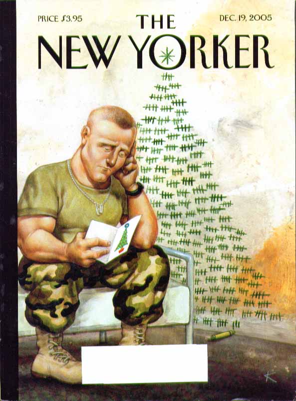 Image for New Yorker cover Iraq War GI counts days in Christmas Tree shape 12/19 2005