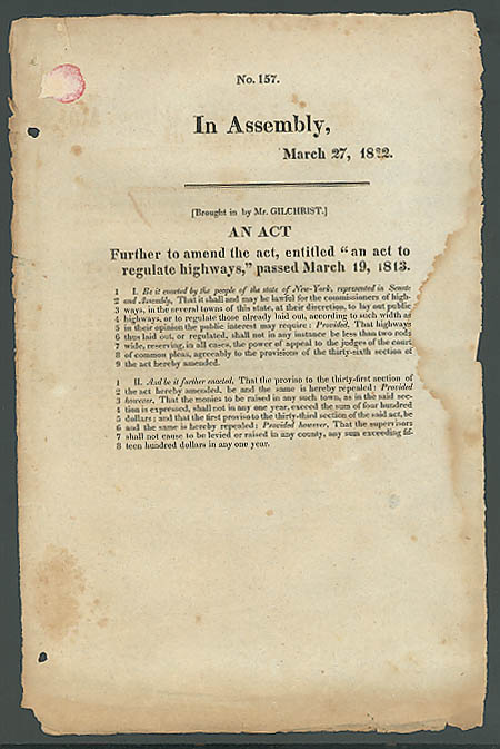 Image for 1822 New York State highway regulation act