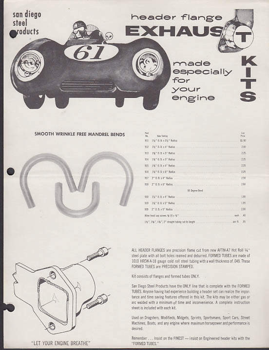 Image for San Diego Steel Products Header Flange Competition Exhaust Kits sell sheet 1961