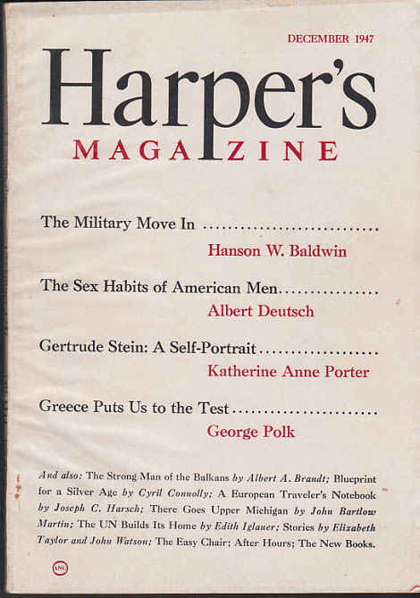Image for HARPER'S 12 1947 Katherine Anne Porter on Gertrude Stein; Hanson Baldwin