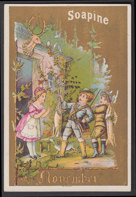 Image for Kendall Soapine Soap Christmas trade card 1880s Providence RI Thanksgiving
