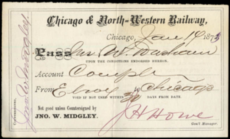 Image for Chicago & North-Western Railway Elroy-Chicago Complimentary Pass 1873