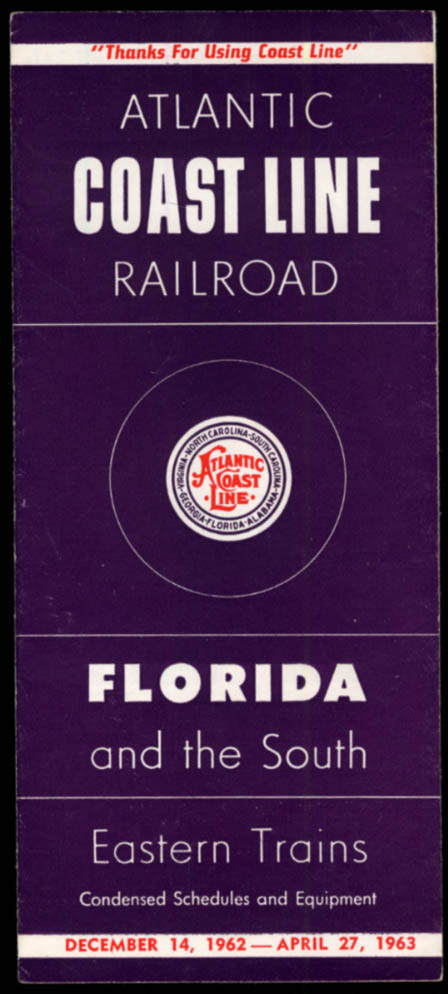 Image for Atlantic Coast Line Railroad timetable 12/14 1962-4/27 1963