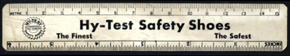 Image for International Shoe Hy-Test Safety Shoes advertising ruler calendar 1960