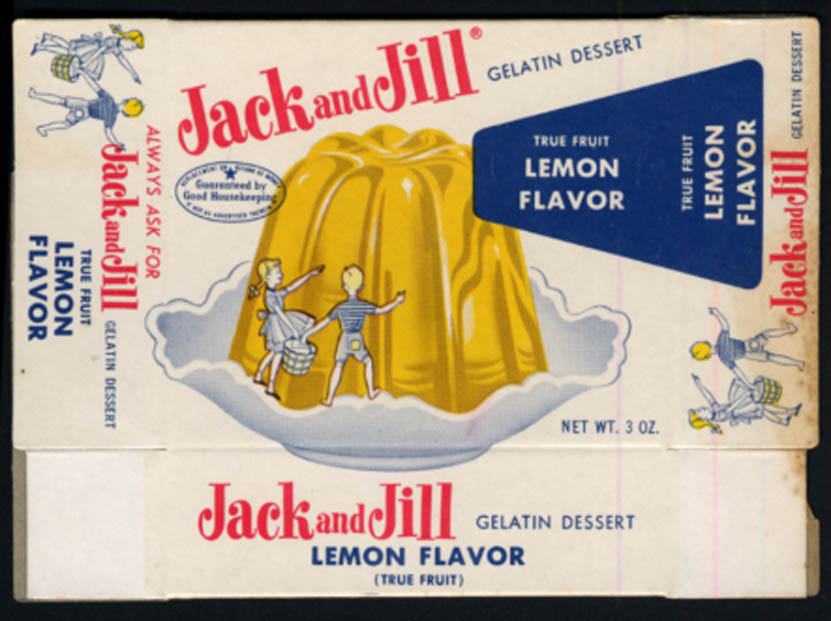 Image for Jack and Jill Lemon Flavor Gelatin Dessert unusd carton 1950s
