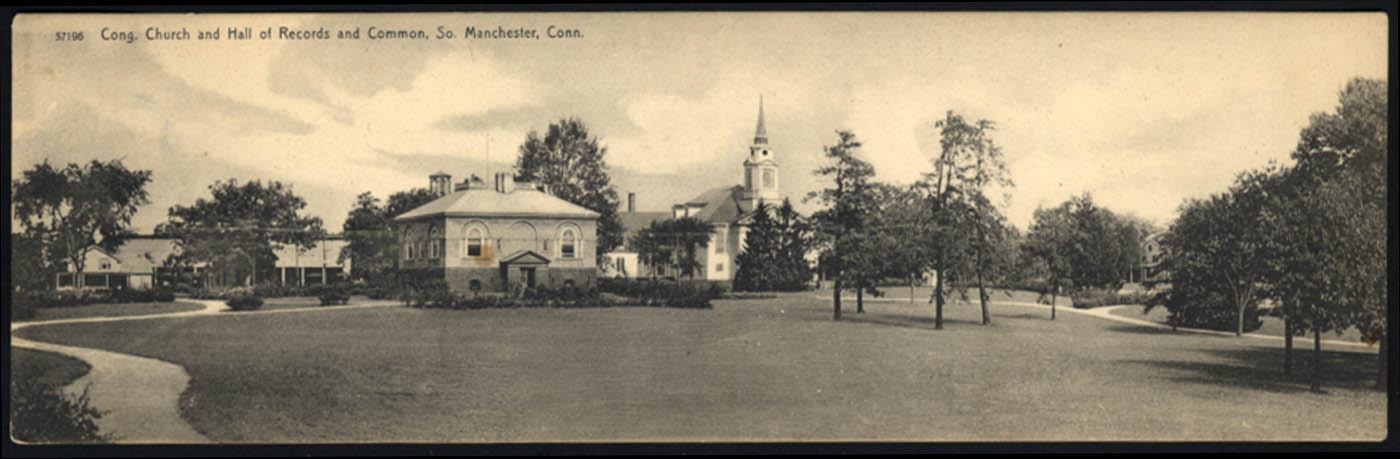 Image for Congregational Church & Hall of Records wide postcard Manchester CT ca 1905