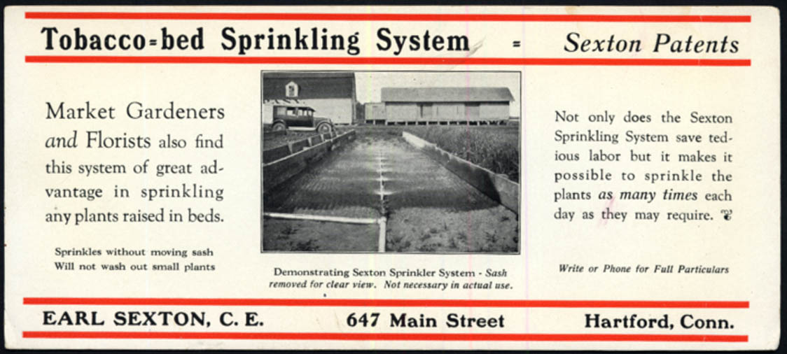 Image for Earl Sexton Tobacco-bed Sprinkling System blotter Hartford CT ca 1915