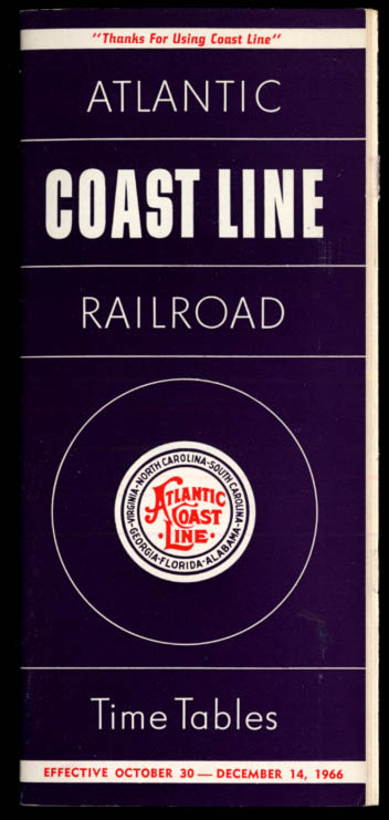 Image for Atlantic Coast Line Railroad Timetable 10/30-12/14 1966