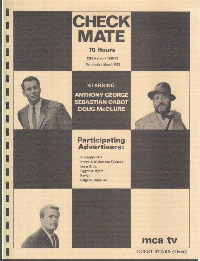 Image for MCA TV Syndicated Show promo sheet 1960s Doug McClure Sebastian Cabot CHECKMATE