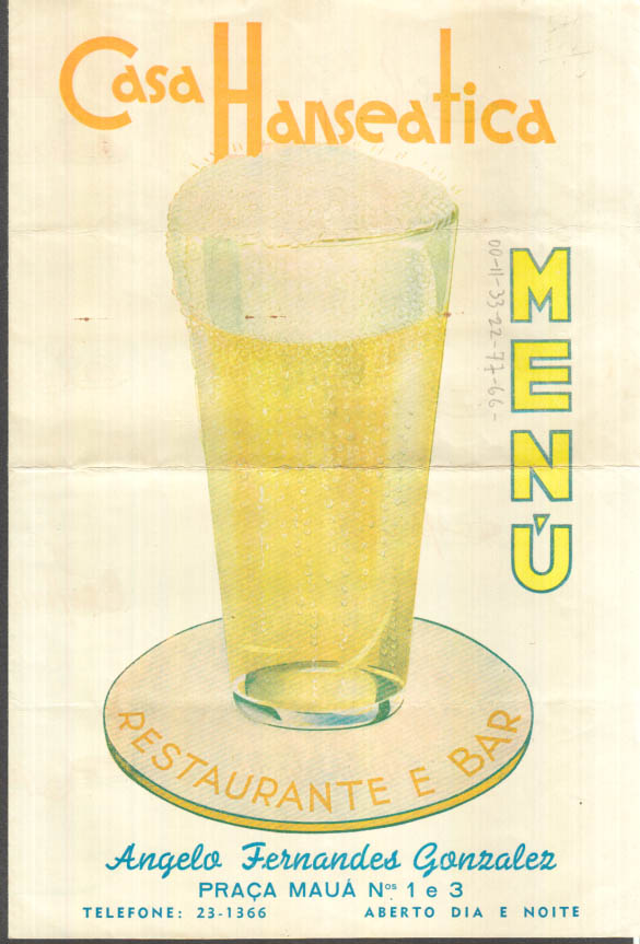 Image for Casa Hanseatica Menu Angelo Fernandes Gonzalez Rio de Janiaero 1947