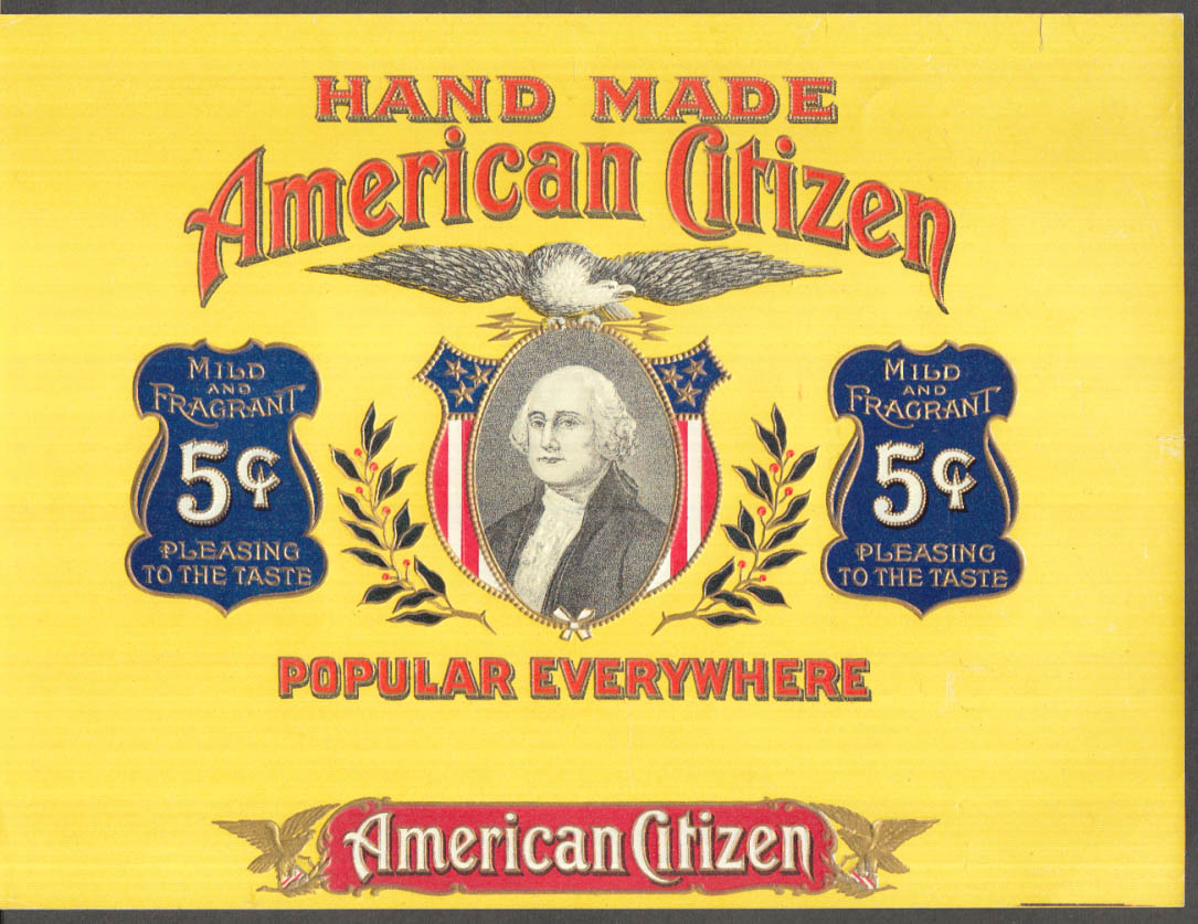 Image for Hand Made American Citizen 5-cent Cigar Label George Washington gilt embossed
