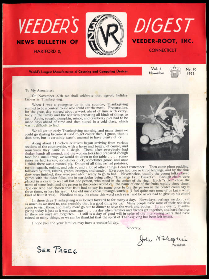 Image for VEEDER'S DIGEST Veeder-Root Bulletoin Hartford CT 11 1952