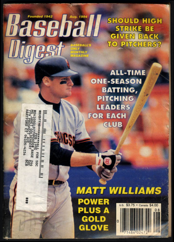 Image for BASEBALL DIGEST 8 1994 Matt Williams Larry Walker Juan Conzalez Dante Bichette