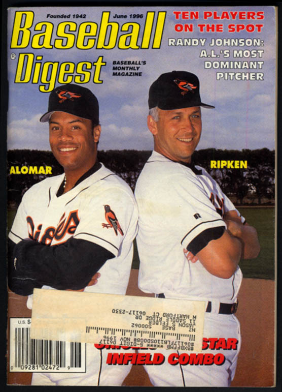 Image for BASEBALL DIGEST 6 1996 Cal Ripken Roberto Alomar Randy Johnson Mark Grace ++