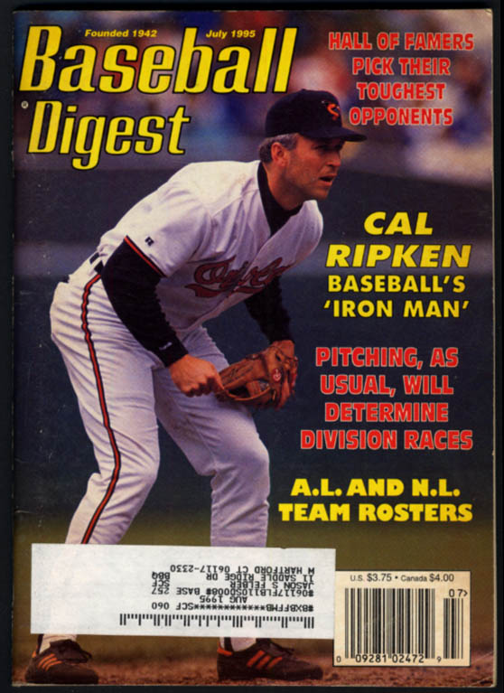 Image for BASEBALL DIGEST 7 1995 Cal Ripken Gene Mauch Larry Doby Lou Gehrig Gallaraga