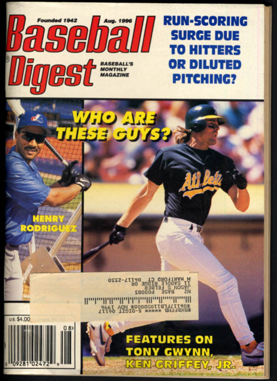 Image for BASEBALL DIGEST 8 1996 Henry Rodriguez Jason Giambi Ken Griffey Jr Tony Gwynn +
