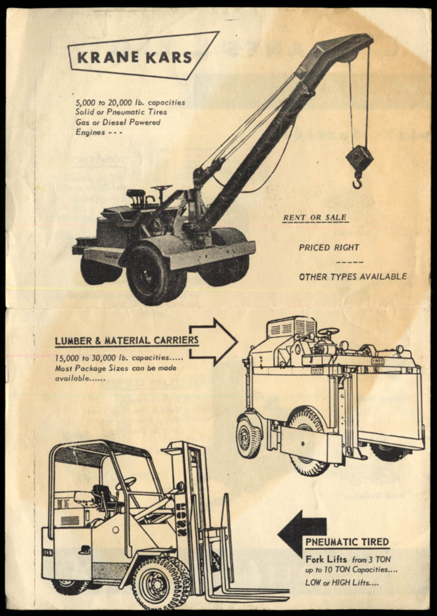 Image for Gramm Equipment Woodside NY Clark Towmotor & Krane Kars mailer 1957