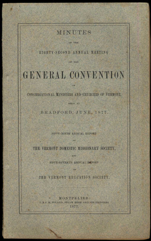 Image for Congregational Ministers & Churches of Vermont Convention Meeting Minutes 1877