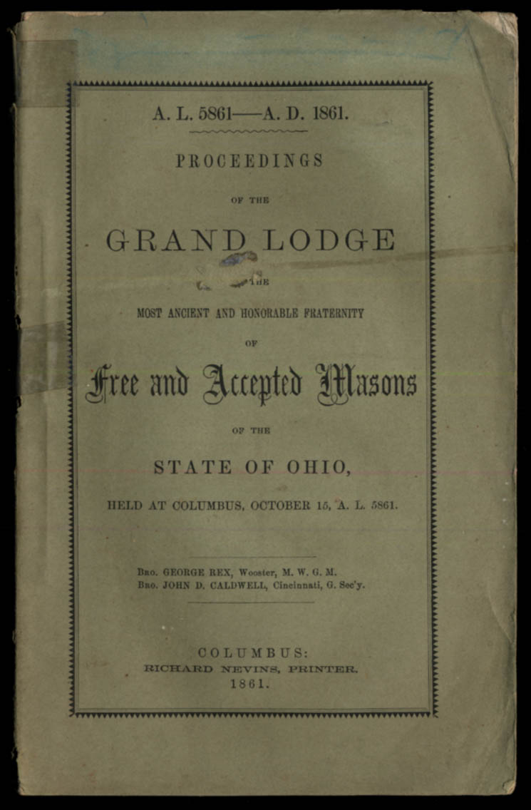 Image for State of Ohio Grand Lodge of Free & Accepted Masons Proceedings 1861