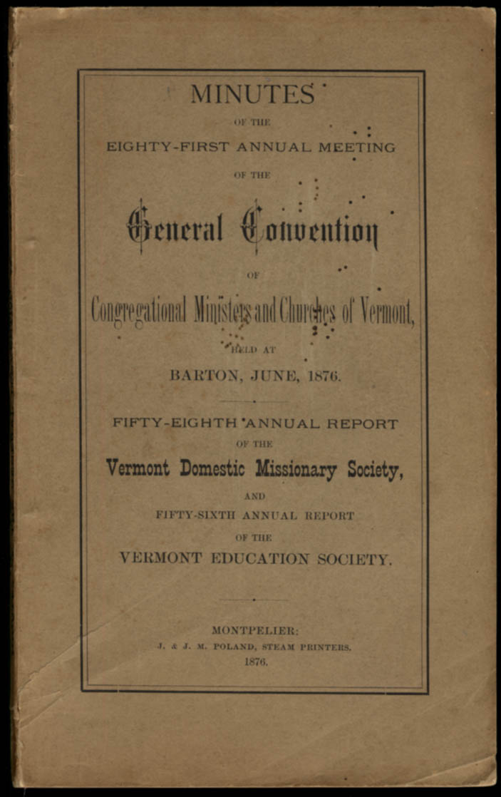 Image for Congregational Ministers & Churches of Vermont Convention Meeting Minutes 1876