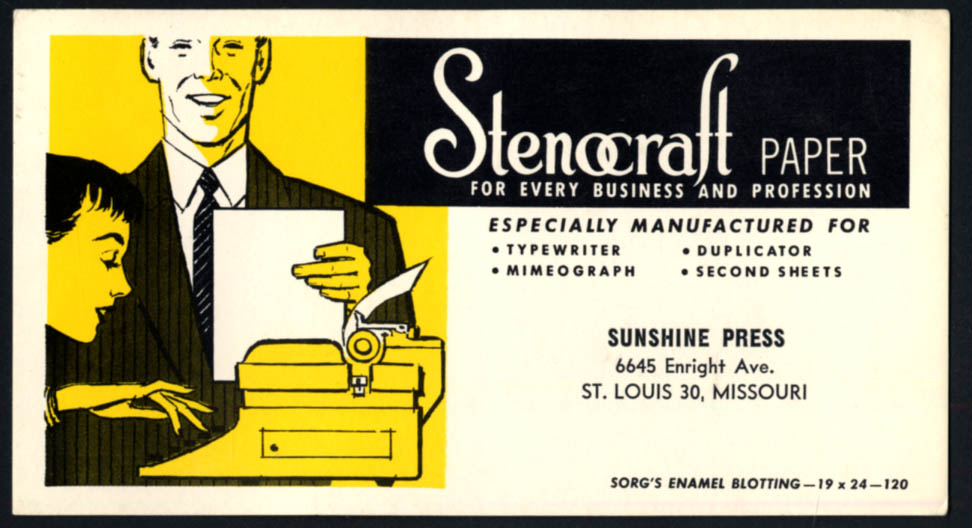 Image for Stenocraft Paper blotter Sunshine Press St Louis MO ca 1950s