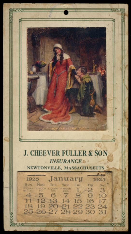 Image for J Cheever Fuller & Son Insurance Newtonville MA miniature calendar 1925